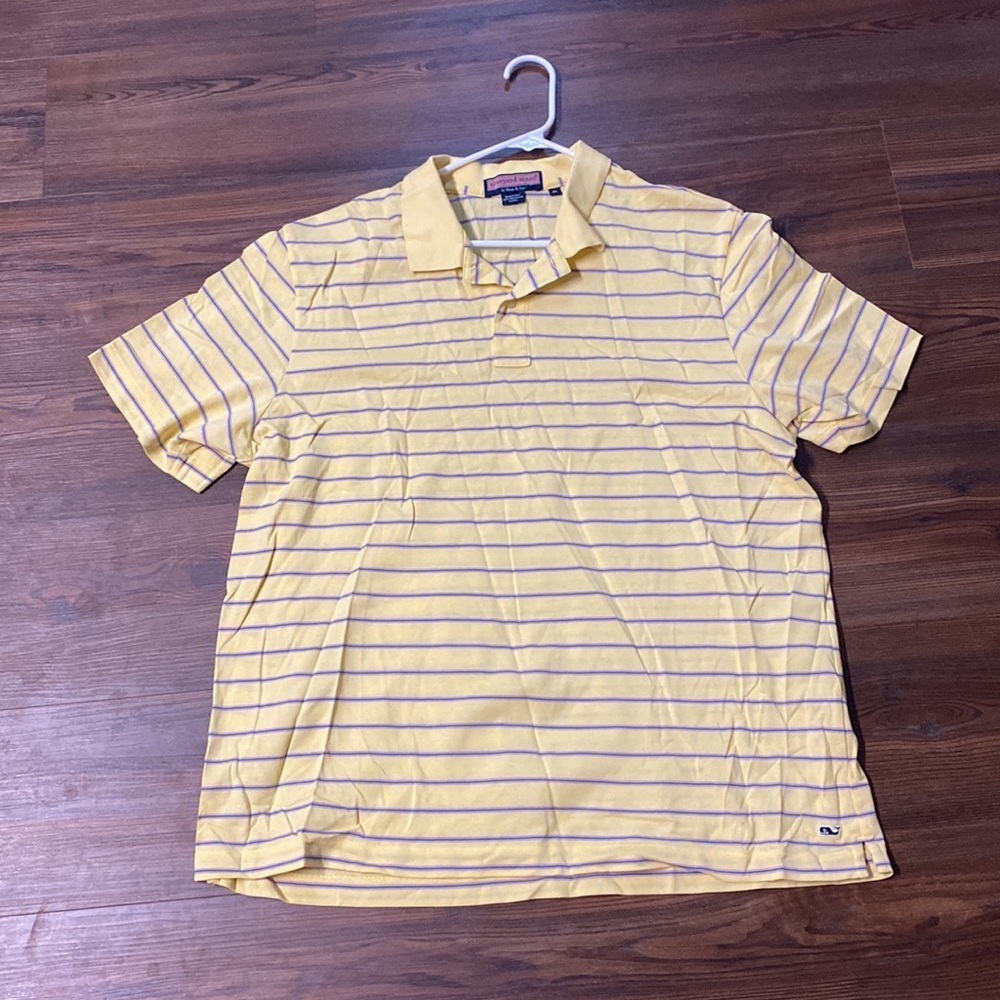 Vineyard Vines Shep & Ian Yellow Striped Mercerized Cotton Polo Shirt SIZE XL